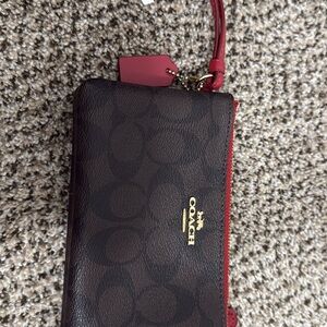 Coach Signature Brown and Red Wristlet